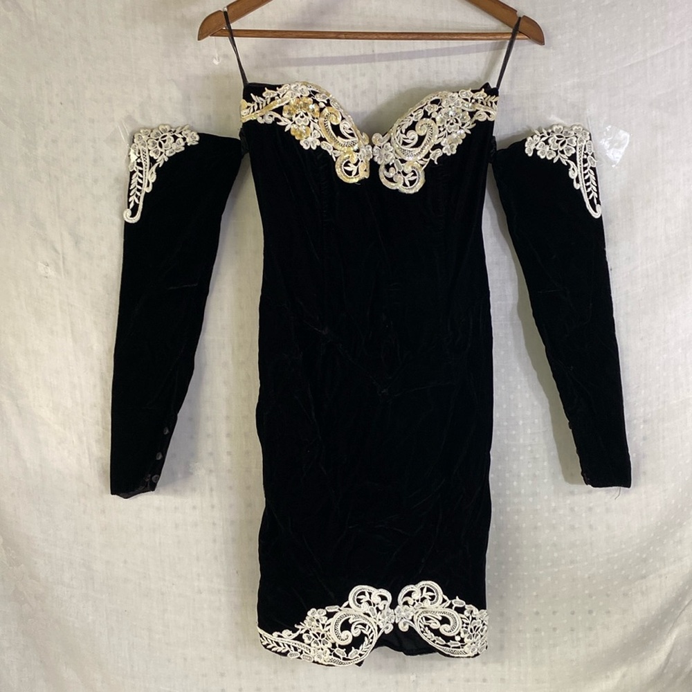 Vintage Gunne Sax Elegant Black Gothic Velvet Mini Lace Prom Dress Sz‎ 9/10